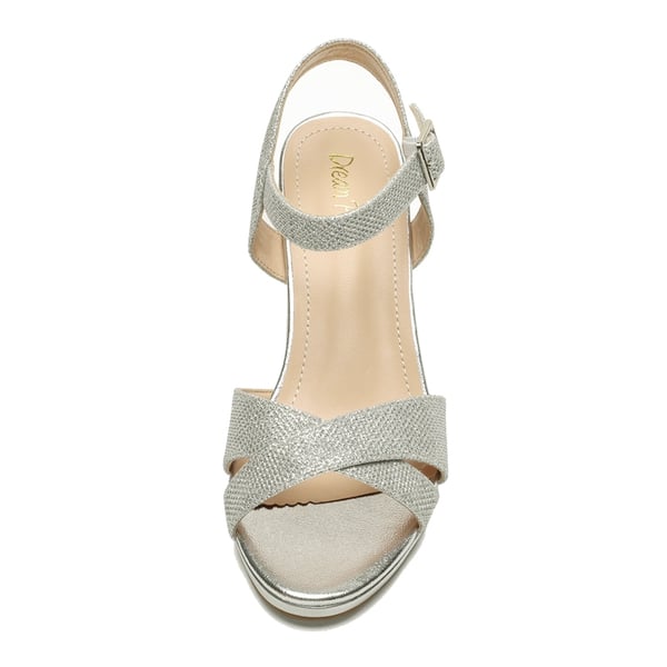 Chunky Heel Ankle Strap Sandals - SILVER GLITTER - 2